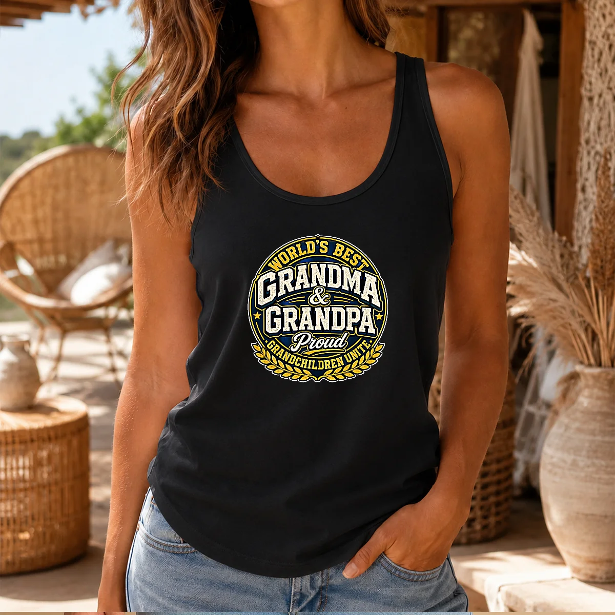 Pretty Grandparents Day Proud Grandchildren Mascot Badge Tank Top