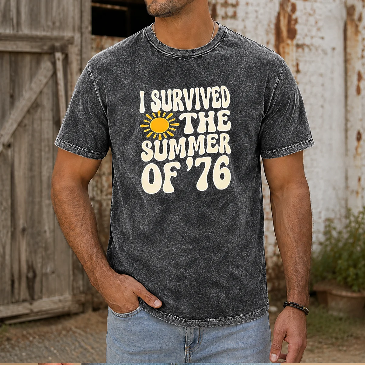 Pretty I Survived The Summer Of 76 1976 Vintage Washed T-Shirt