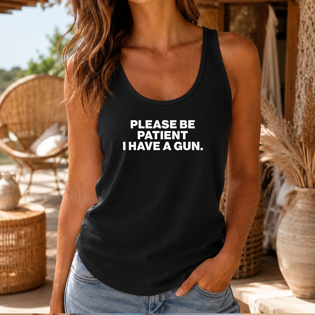 Pretty Please Be Patient I Have A Gun Quote Tank Top