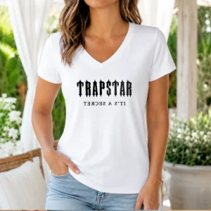 Pretty Trapstar Chenille Decoded V Neck Shirt in soft fabric with embroidered chenille logo