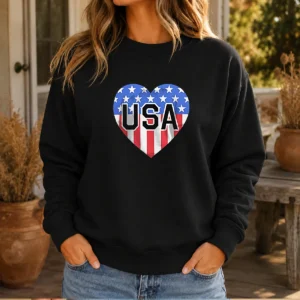 Pretty USA Heart Flag Emblem Patriotic Sweater