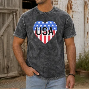 Pretty USA Heart Flag Emblem Patriotic Washed T-Shirt