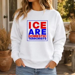 Top ICE Are Domestic Terrorists Sweater in dark gray, crew neck with bold white text on front