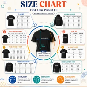 Size chart for Top She Shabbat On My Shalom Till I Passover with measurements in inches and cm
