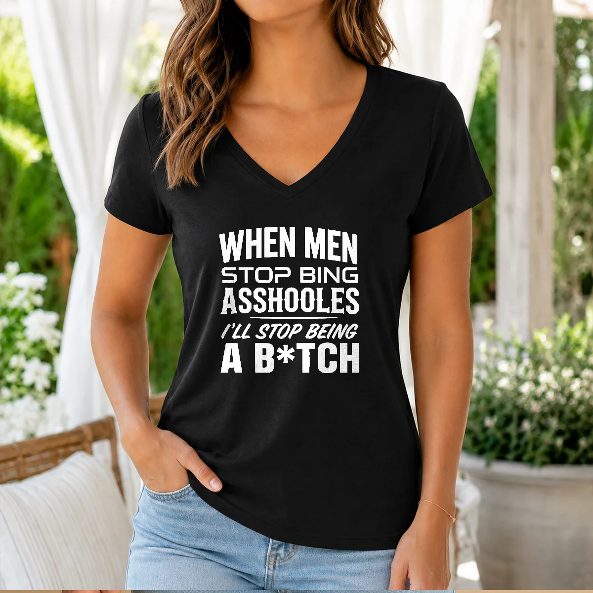 Top When Men Stop Bing Asshooles V-Neck Shirt Top When Men Stop Bing Asshooles V-Neck Shirt